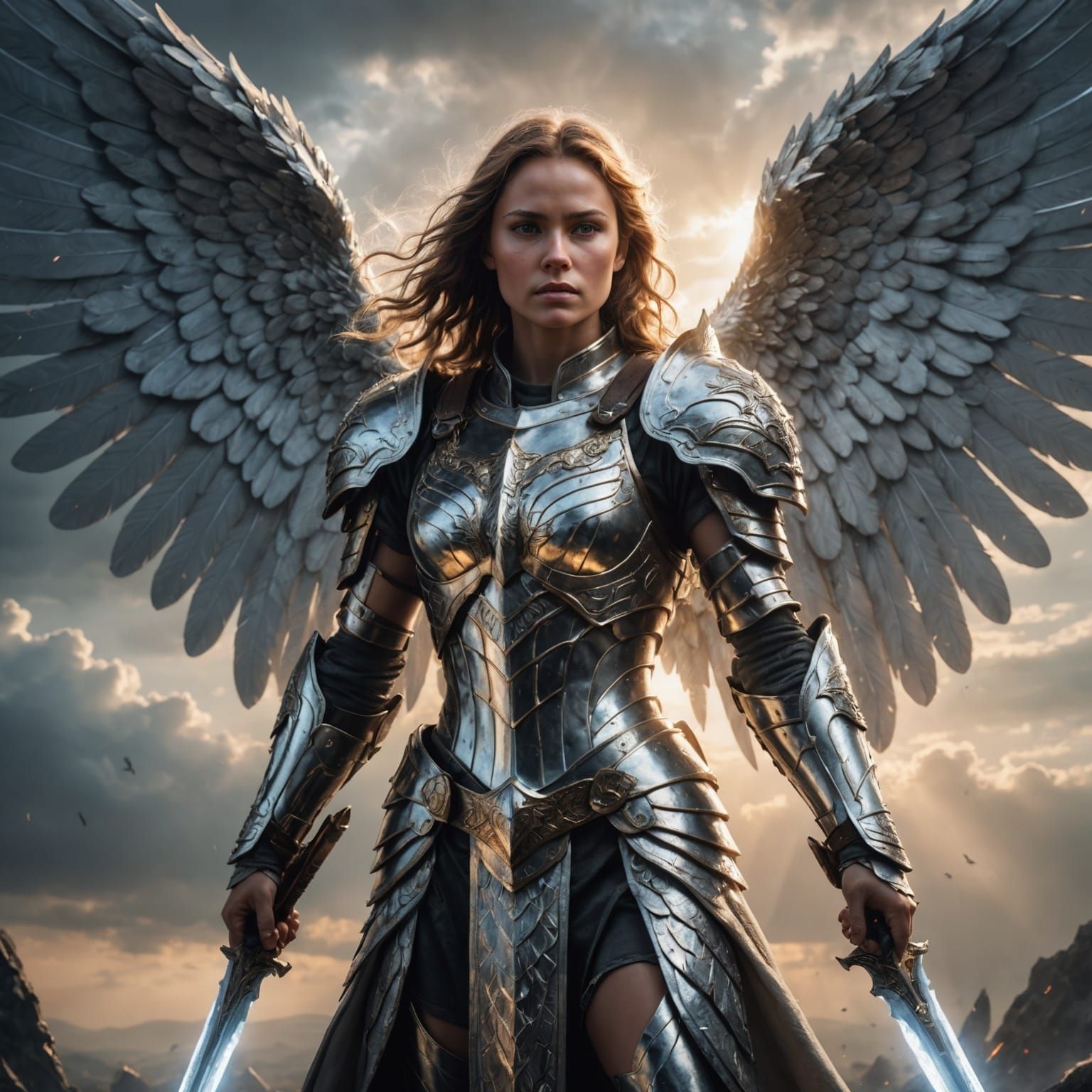 An angel warrior with silver armor
