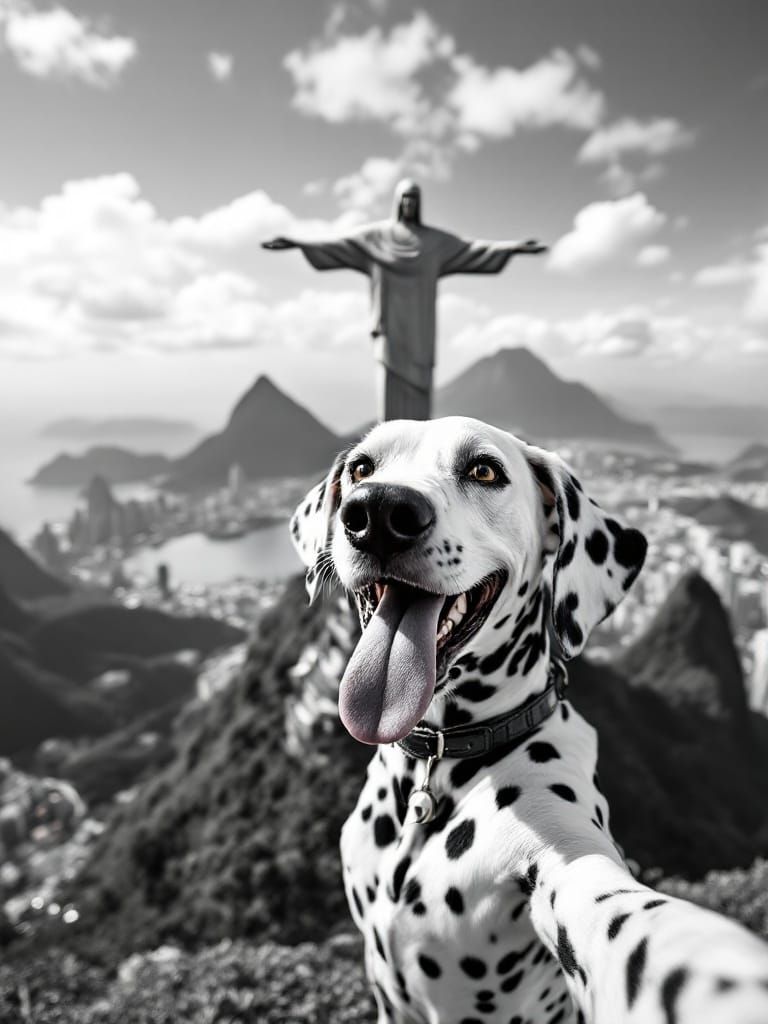 Dalmatian Takes Whimsical Selfie with Christ the Redeemer