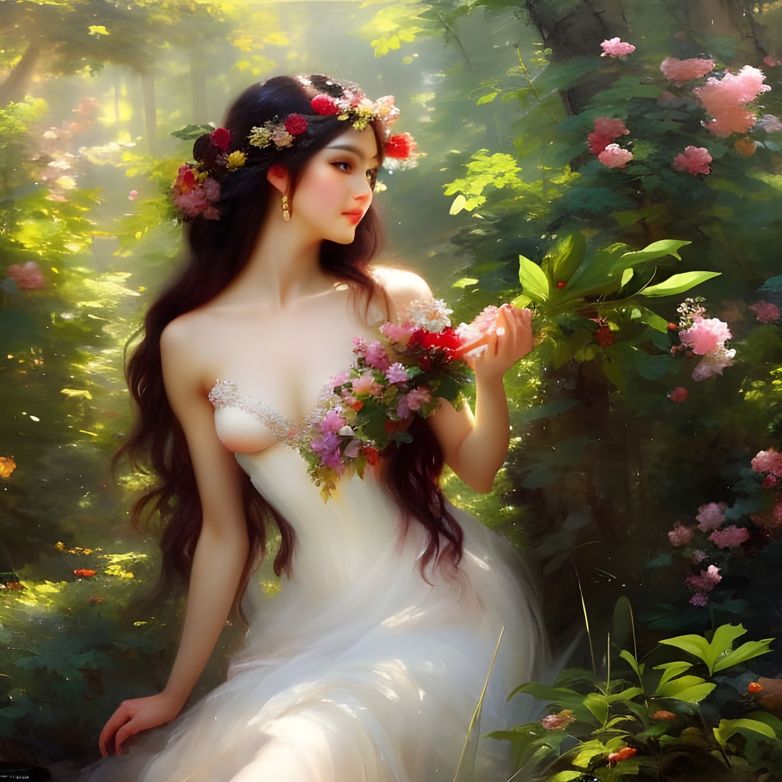 Beautiful Princess Portrait in Forest, Fantasy Art