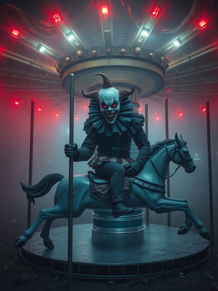 Demonic Clown in Abandoned Amusement Park