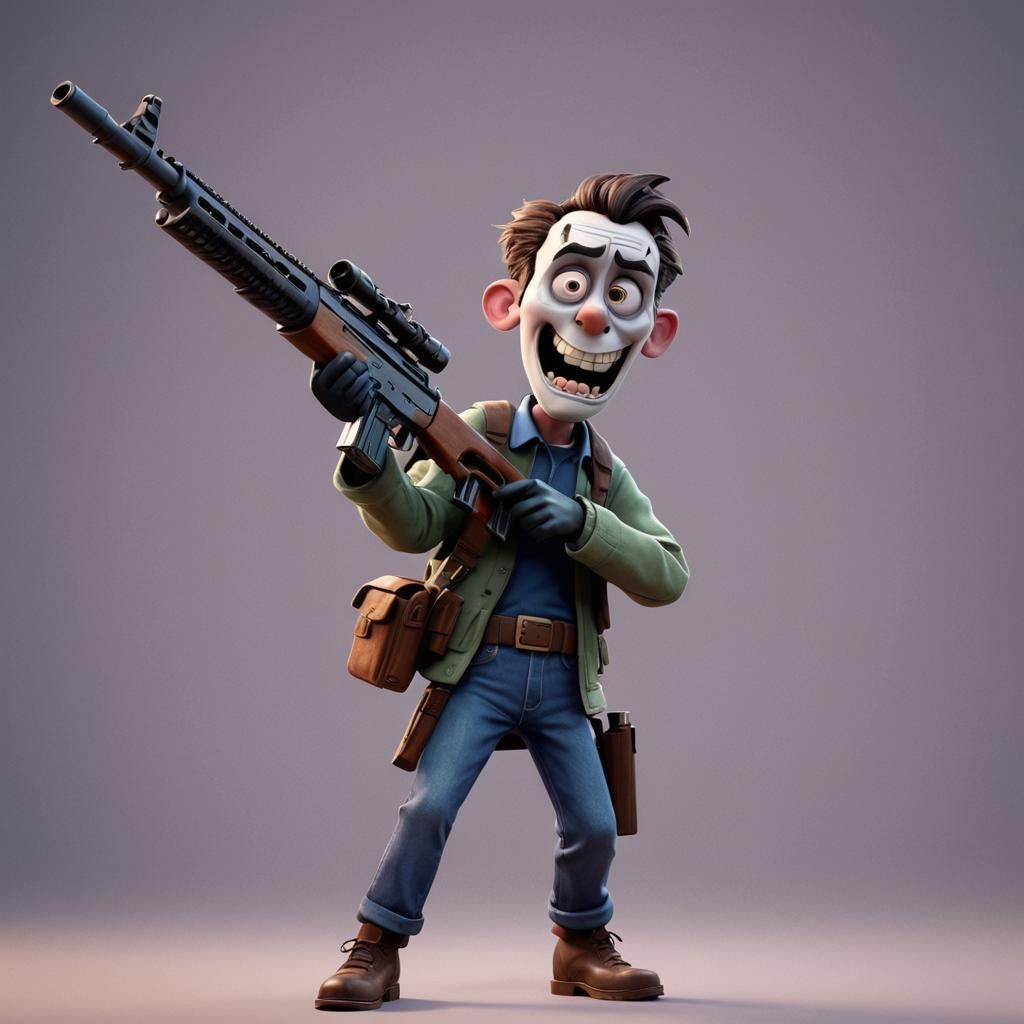 Psycho with Rifle in Vibrant 3D Style