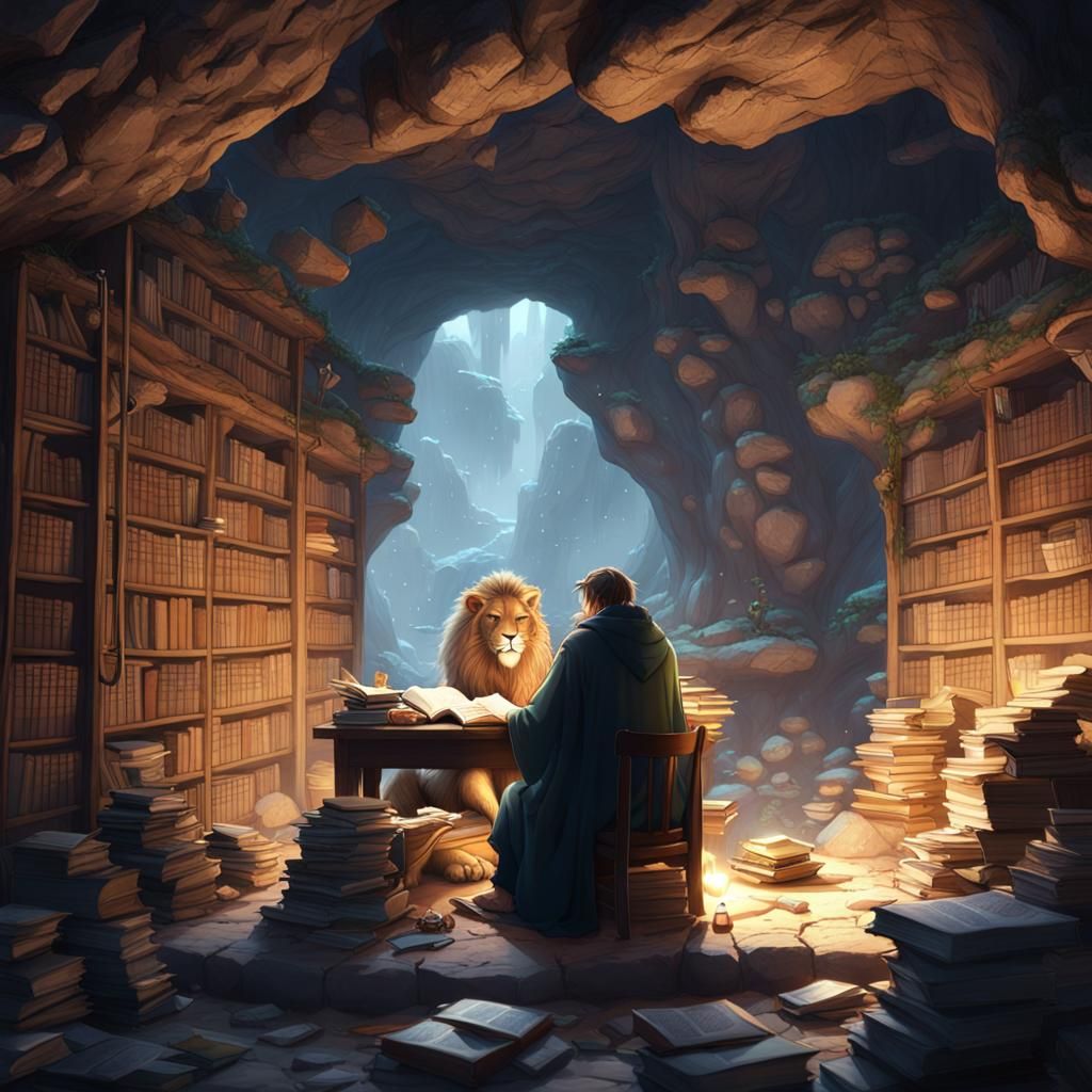 Anime Hermit Cave with Lion and Lamb