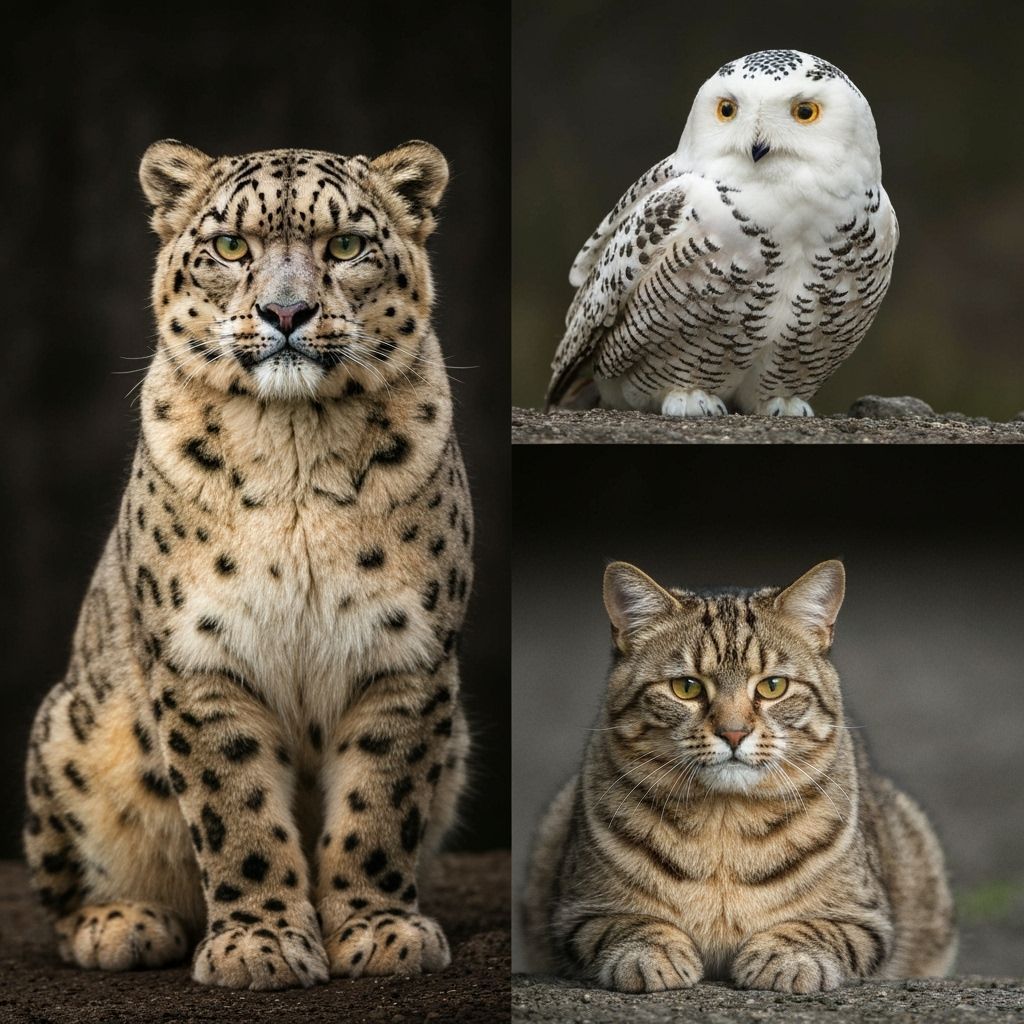 Snow Leopard, Snowy Owl, and Grizzly Cat