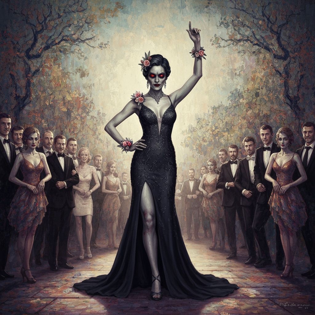 Undead Prom Queen Dances in Vibrant, Textured Style