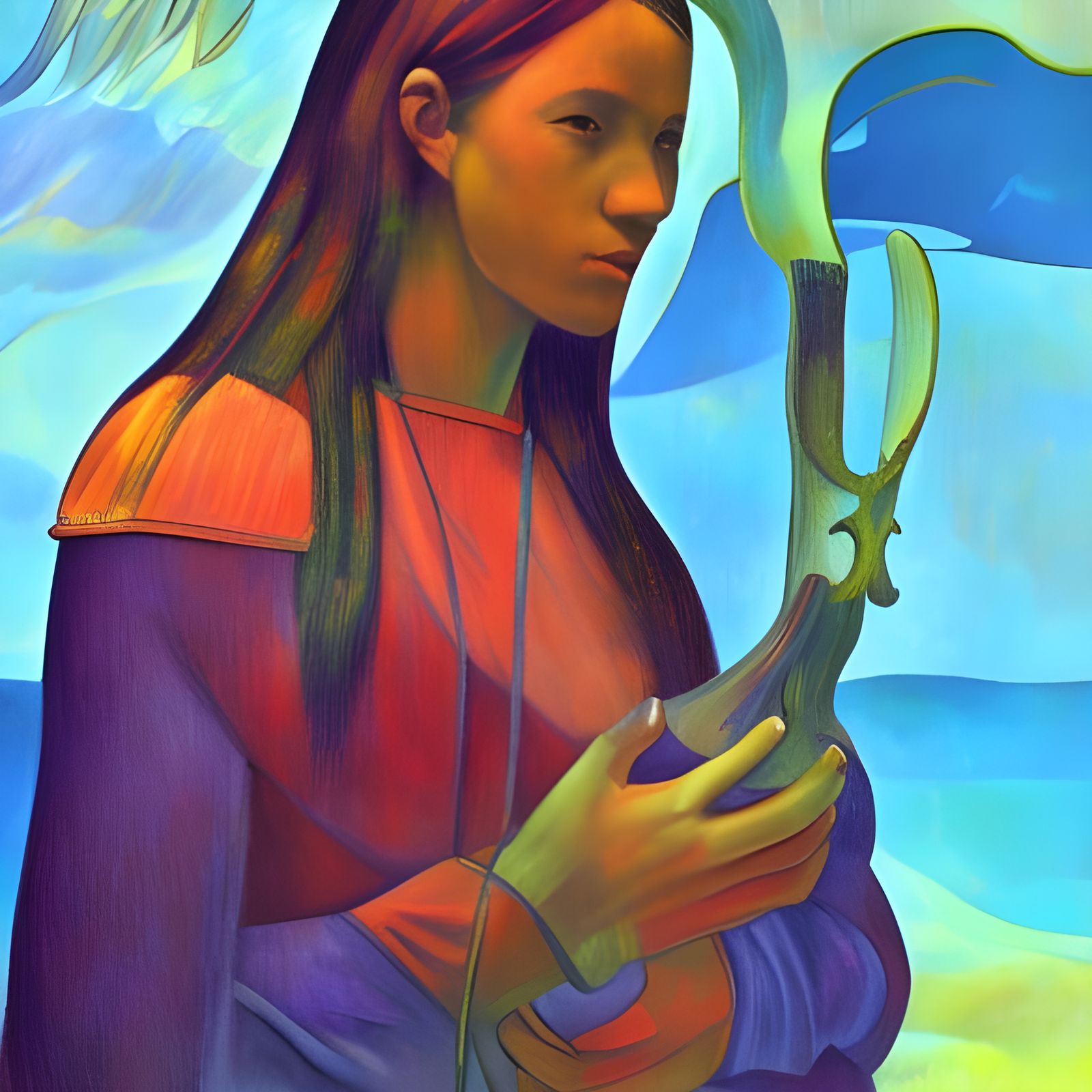 archangel gabriel in the style of gauguin