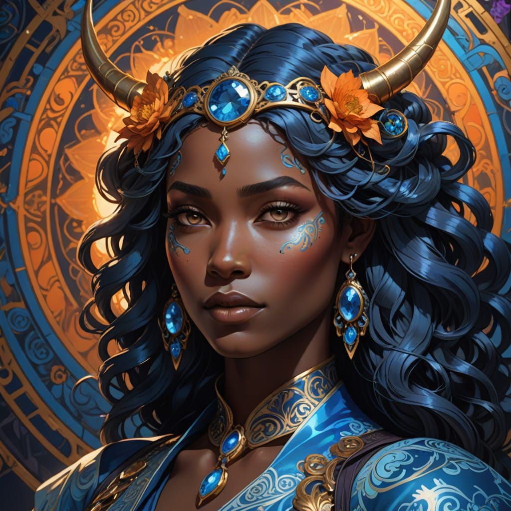 Confident Blue Skinned Demon Girl in High Fashion Outfit