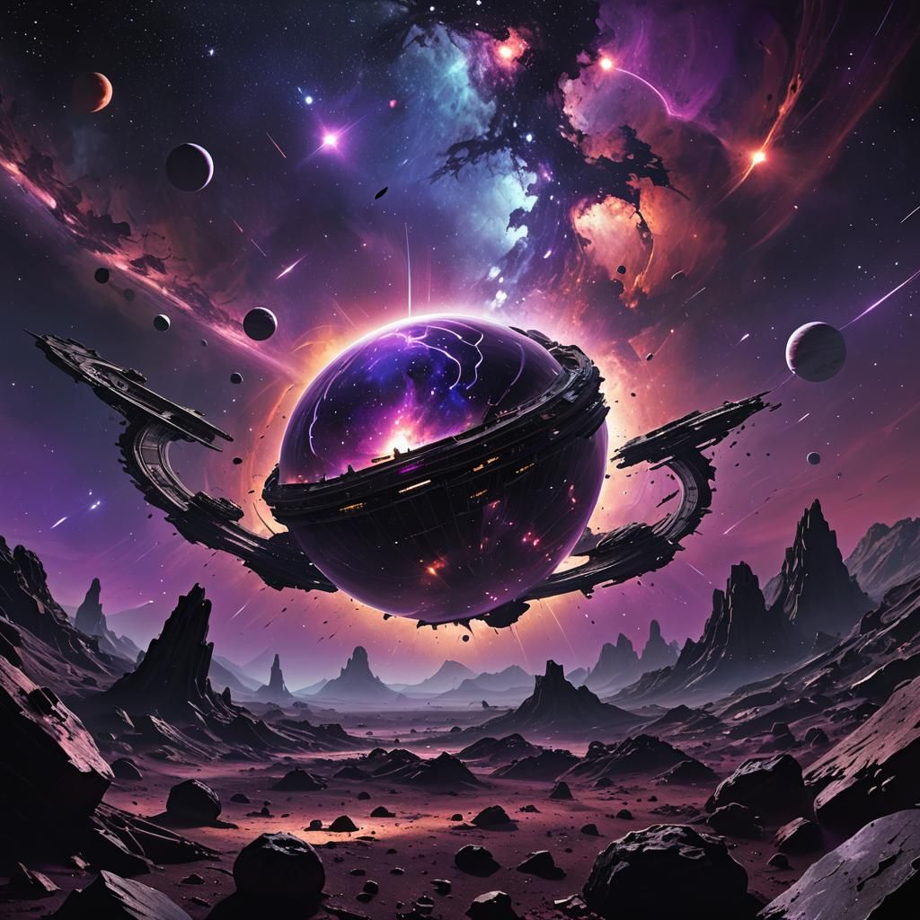 Eerie Galaxy with Abandoned Spaceship in Digital Art