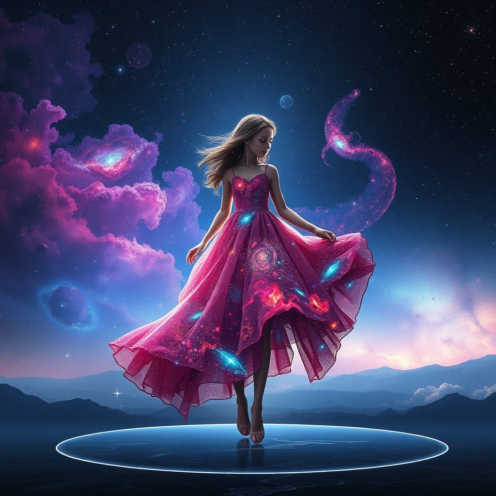 Ethereal Goddess of the Cosmos in Vibrant, Swirling Galaxies