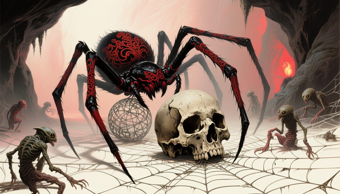 Gothic Spider with Baroque Filigree and Imps