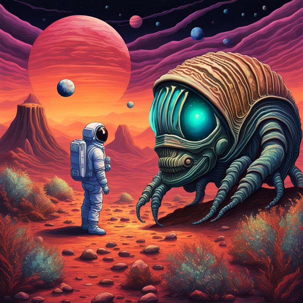 Trilobite's Awkward Meeting in Alien Landscape, Peca Art
