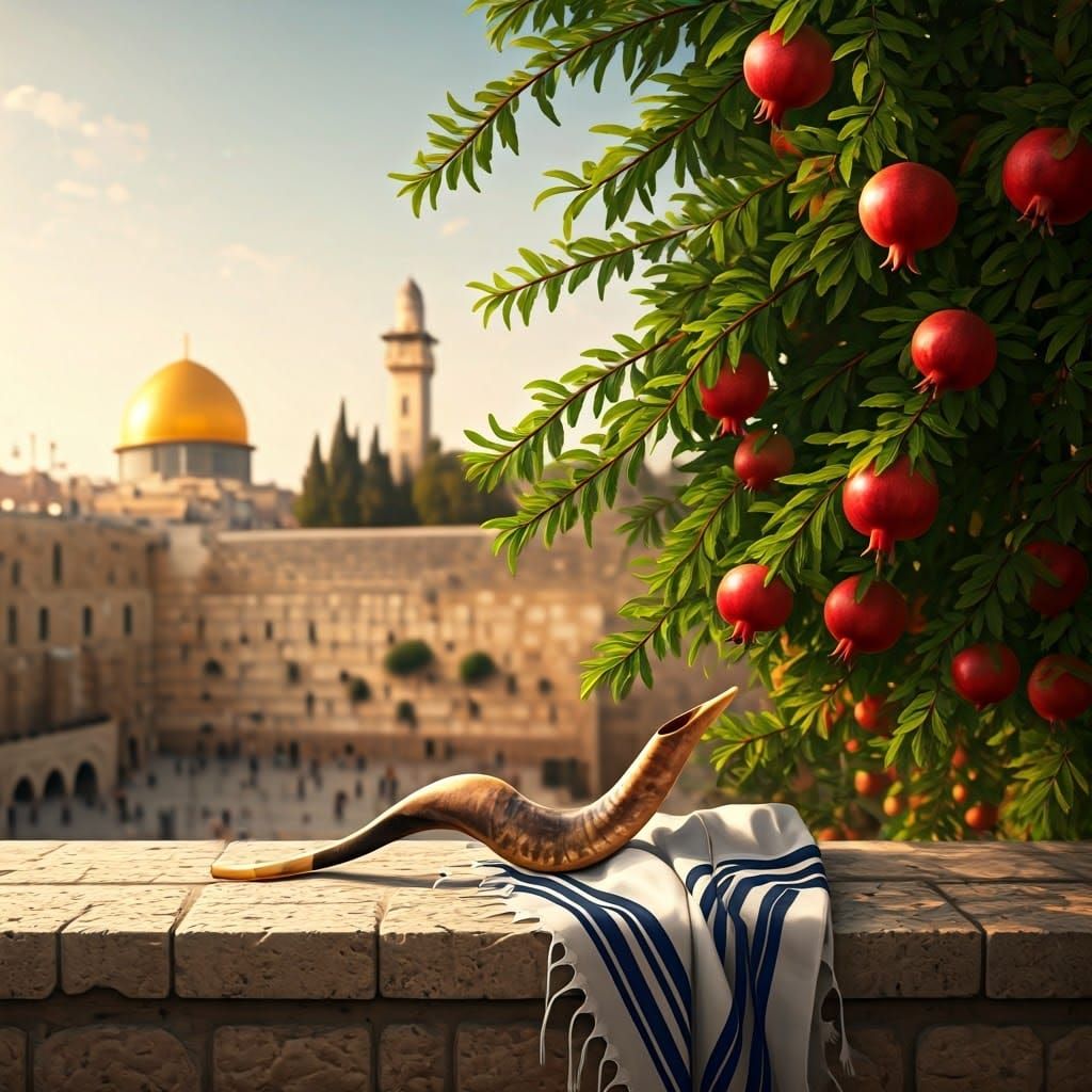 Jerusalem Scene with Shofar in Golden Light