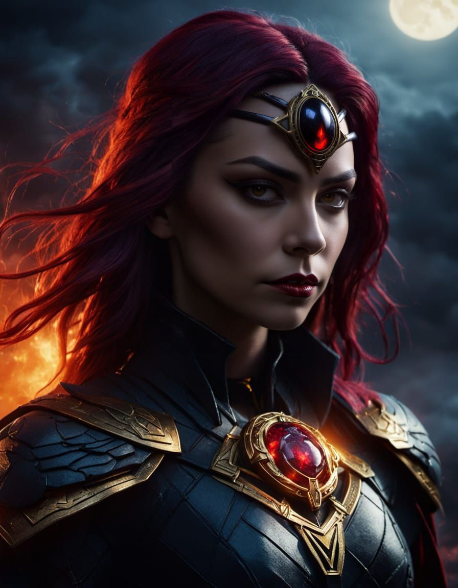 Mystical Superheroine with Red Soulstone Amulet