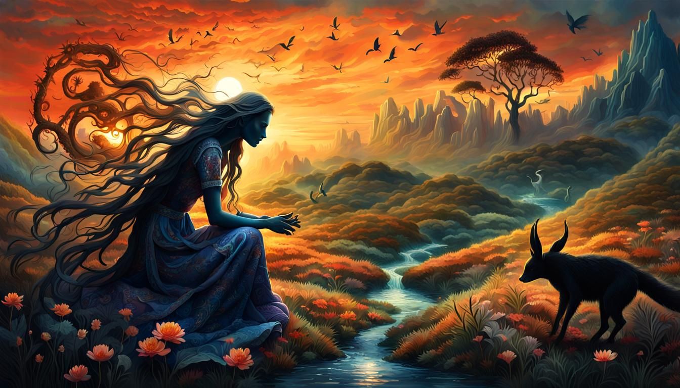 Mystical Creatures Awaken at Sunset: High-Resolution Collage