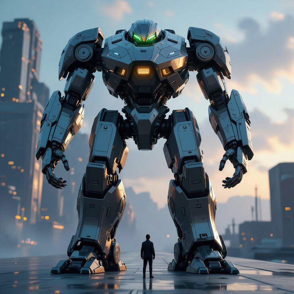 Massive Metallic Robot in Epic Sci-Fi Scene