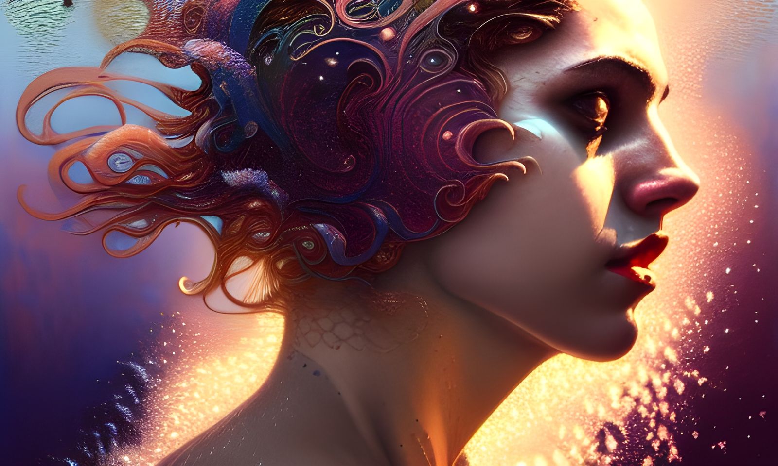 Fractal Swimmer: Hyperdetailed Iridescent Portrait