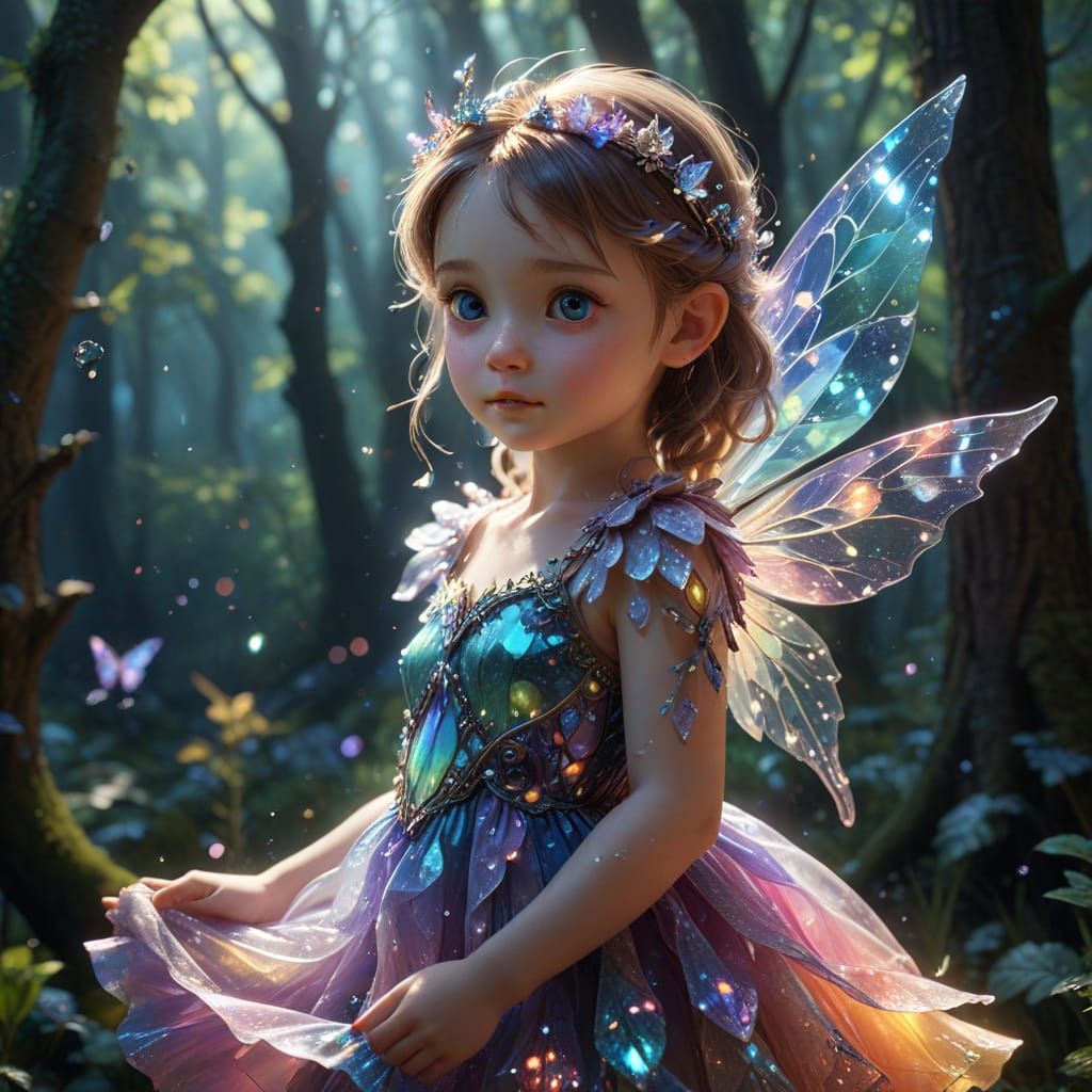Baby Fairy in Rainbow Opal Dress in Mythical Forest