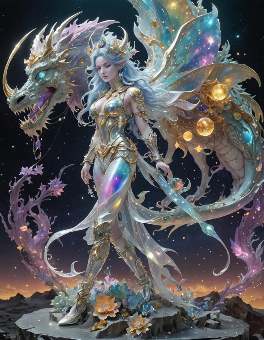 Rainbow Dragon Girl with Metal Skeleton