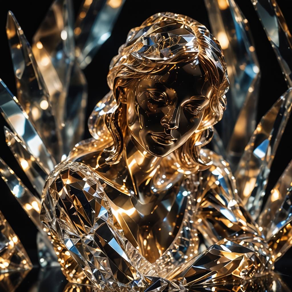 Illuminated Crystal Woman Sculpture: Macro Photography