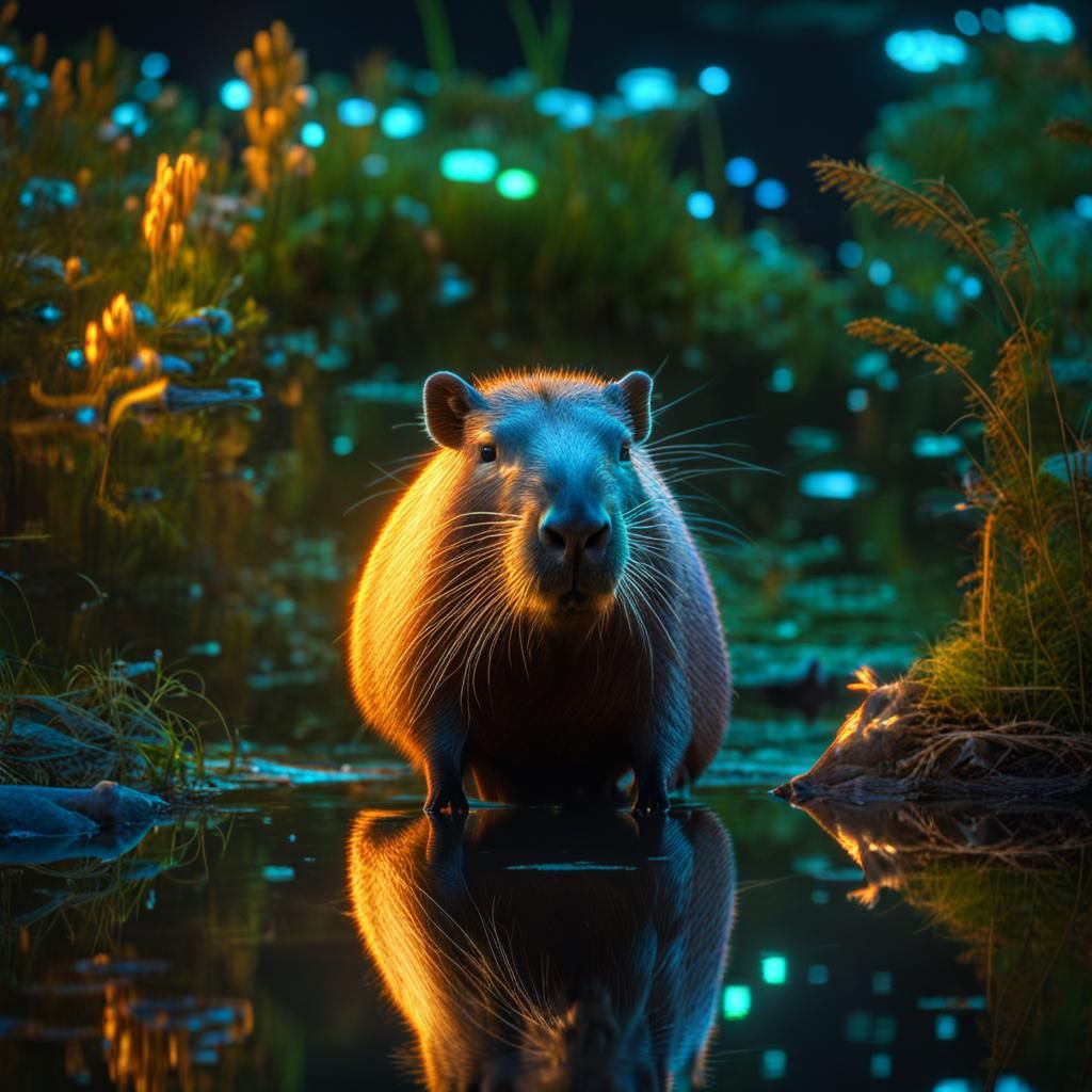 Bioluminescent Capybara Shines in Detailed 3D Rendering