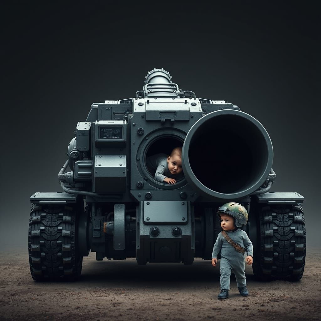 CAESAR Howitzer with Babies in Dystopian Realism