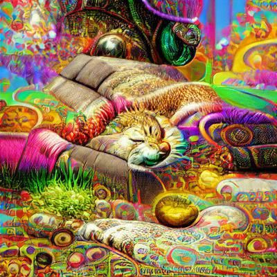 Lazy Cat Sleeping: Psychedelic Poster Art in 8k
