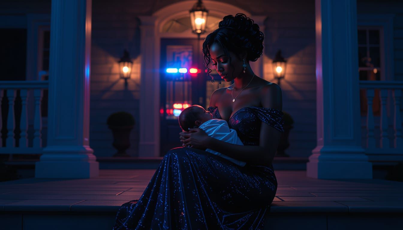 Sorrowful Mother and Child in Dramatic Lighting