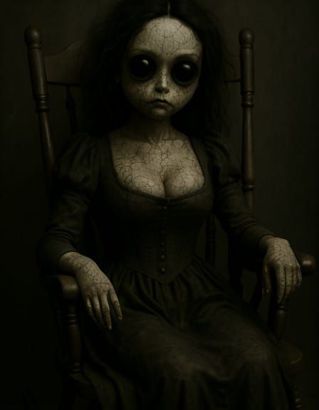 Photorealistic Gothic Doll Portrait in Golden Light