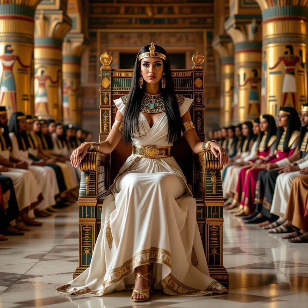 Egyptian Princess in Ornate Palace, Matte Painting Style