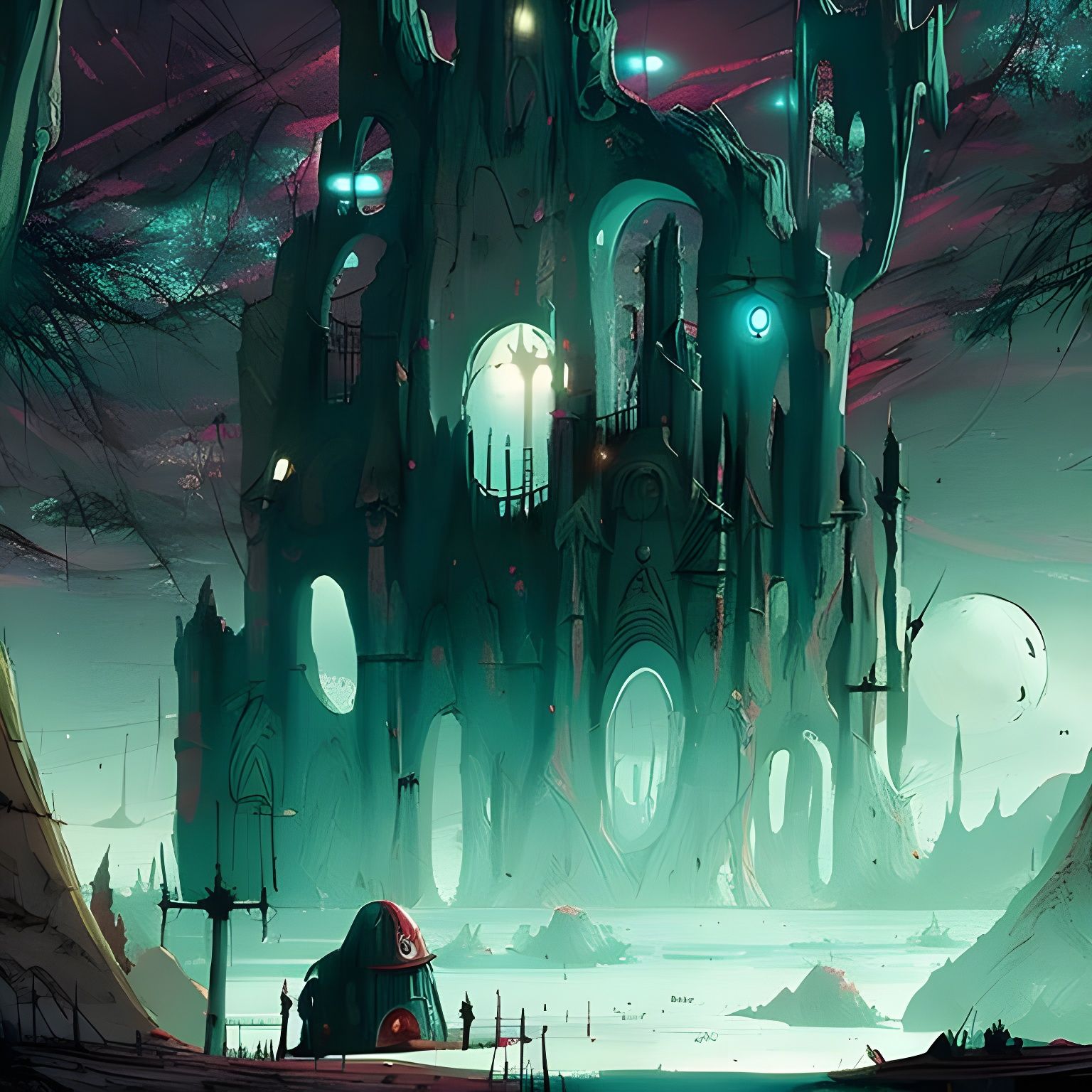 Psychedelic Extraterrestrial Landscape in Retro Sci-Fi Style