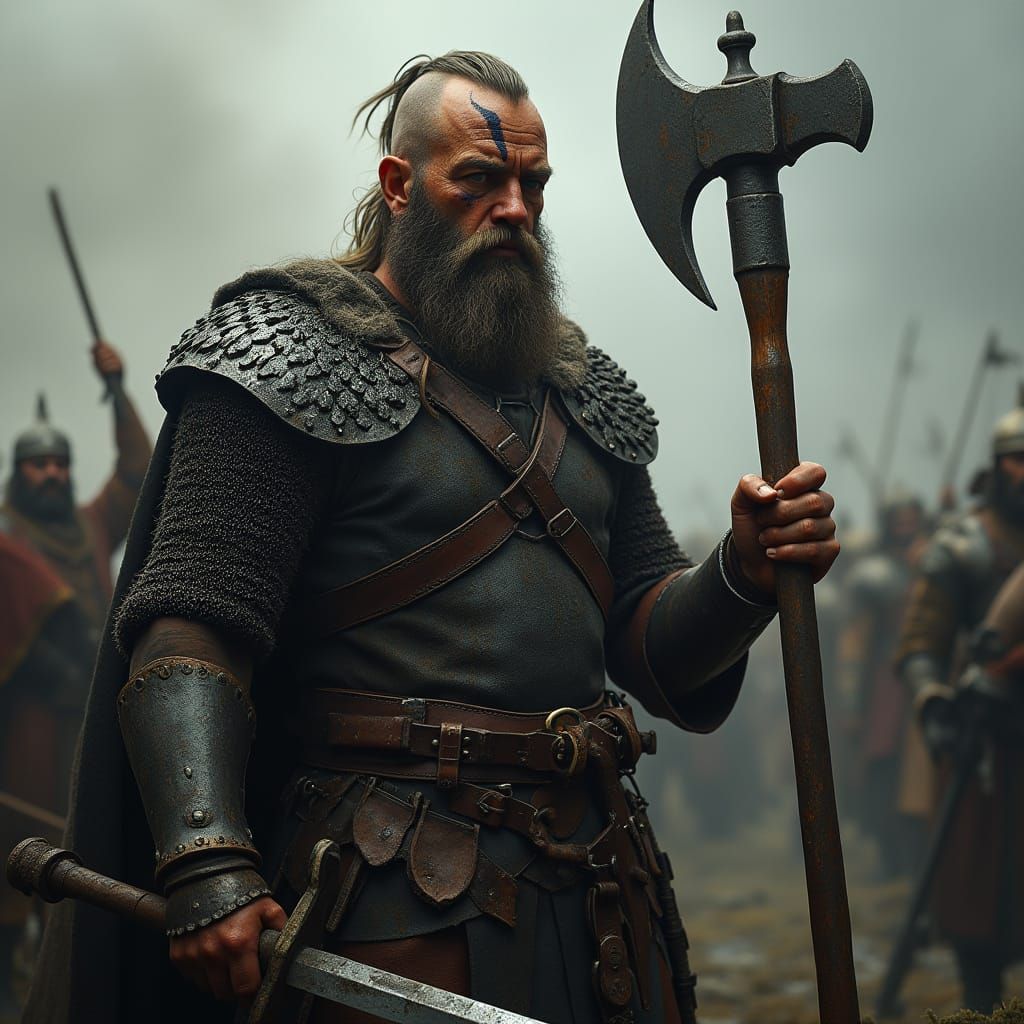 Viking Chieftain Victorious After Battle in Dramatic Lightin...