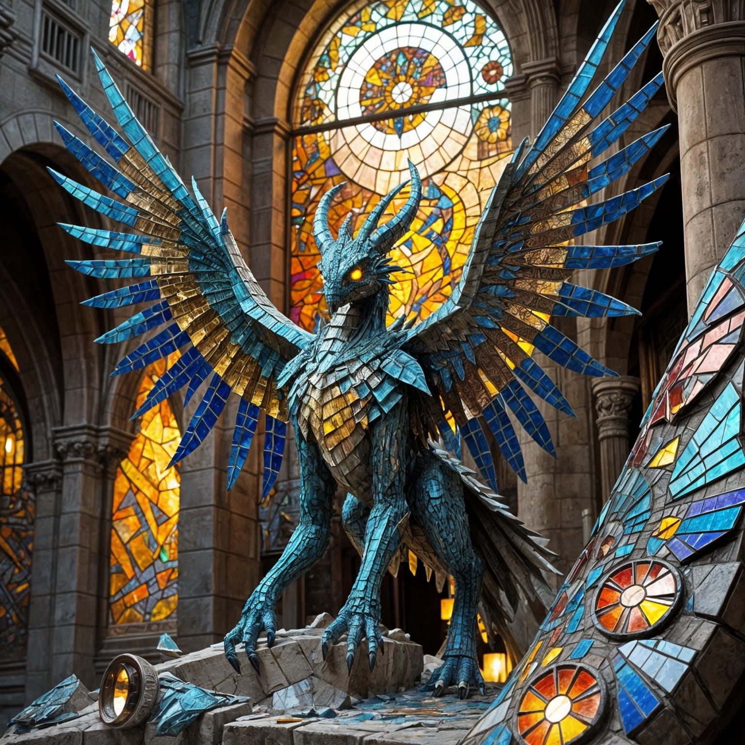 A winged mosaic monster..