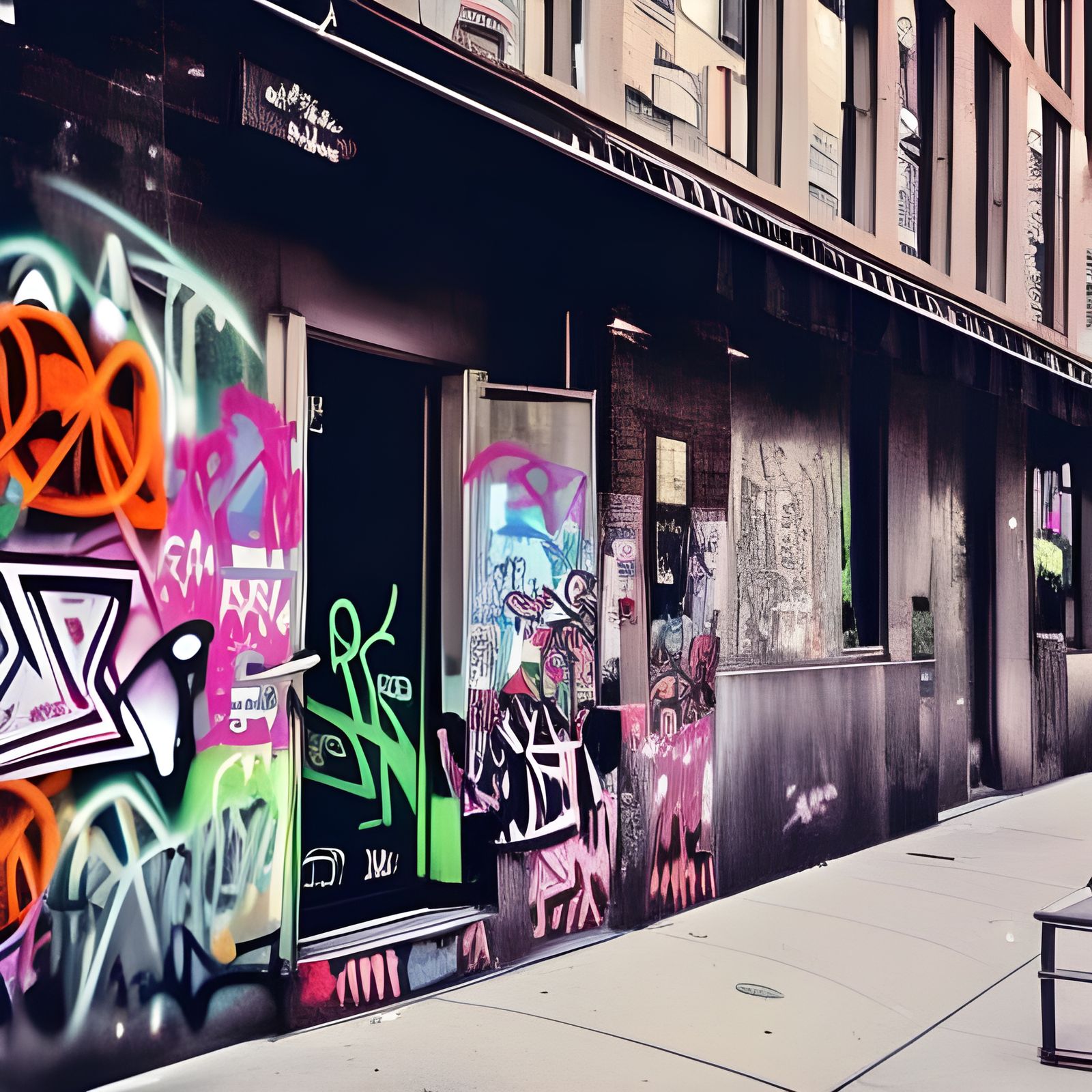 NYC Cafe with Graffiti Art: A Cinematic Photo