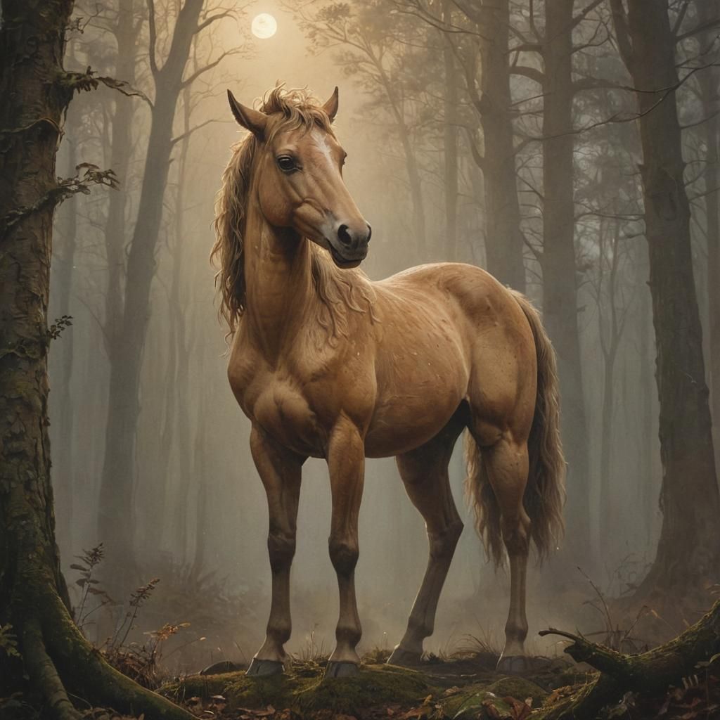 Centaur in Moonlit Forest: Mythological Oil Painting