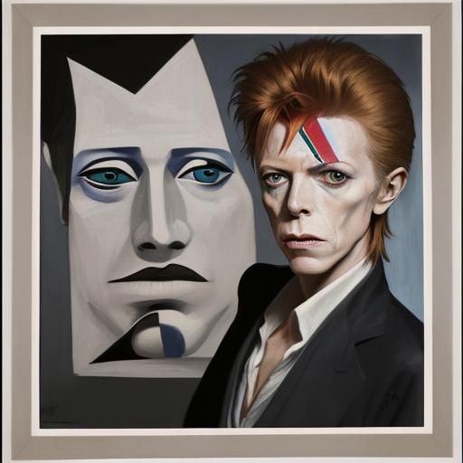 David Bowie as portrayed by Pablo Picasso with  unmatched ey...