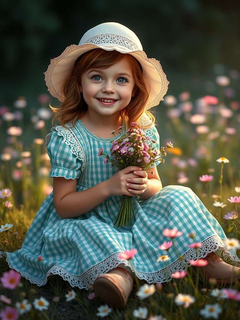 Whimsical Girl in a Magical Meadow