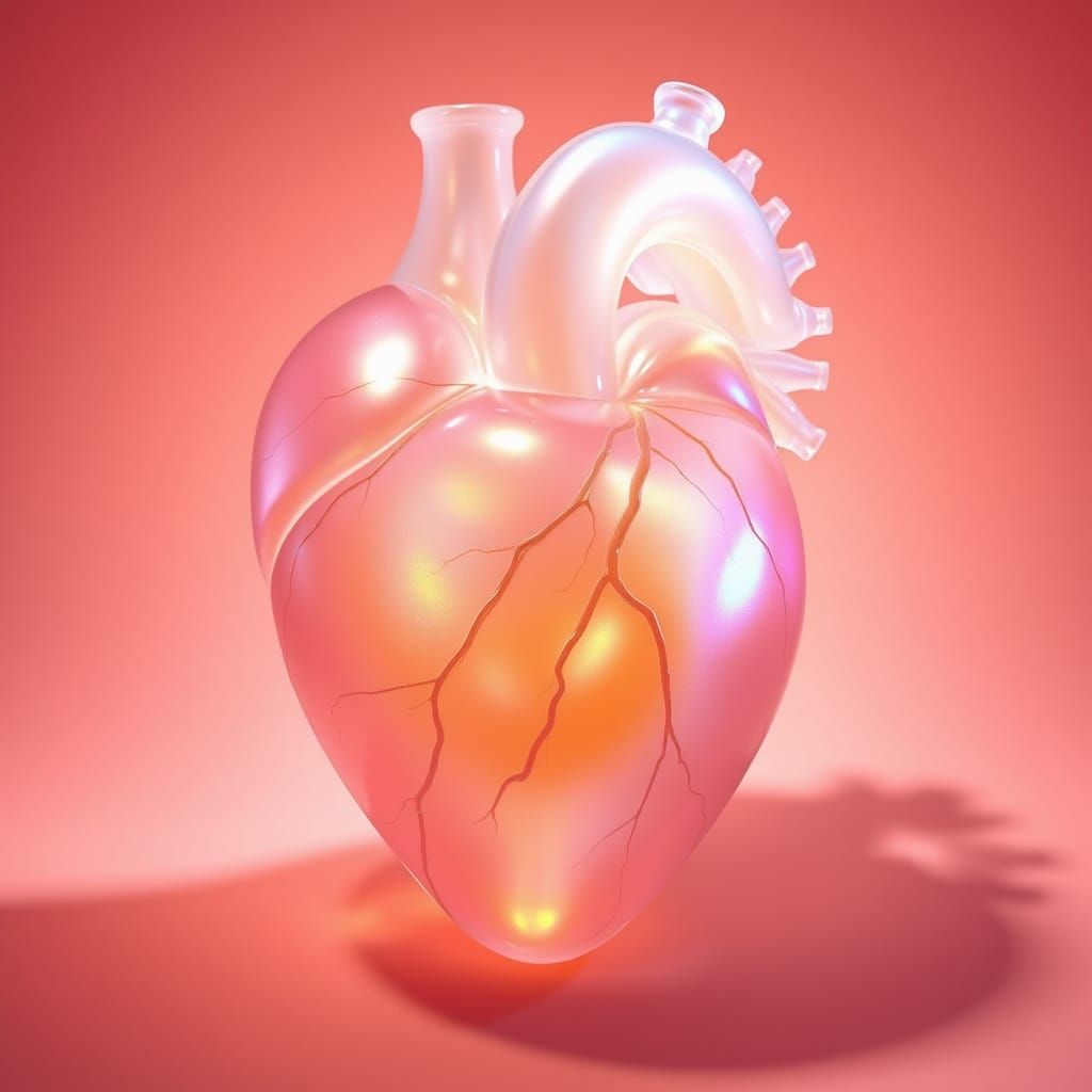 Luminous Glass Heart Sculpture with Holographic Sheen