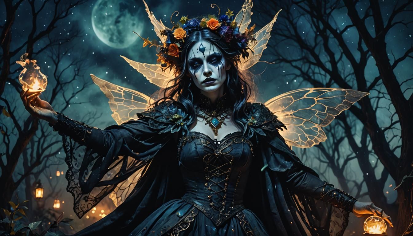 Ethereal Dark Fairy in Watercolor Photograph Style