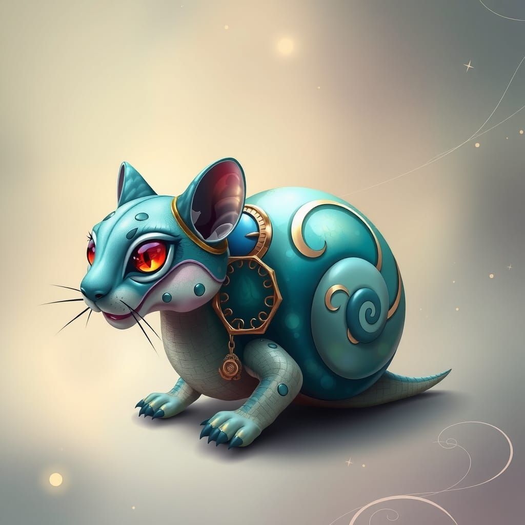 Vibrant Cheetah-Snail Hybrid in Iridescent Teal