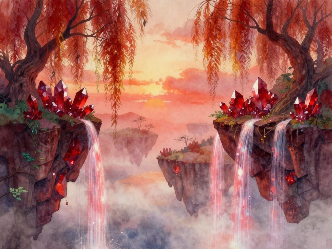 Radiant Fantasy Landscape with Crystal Islands