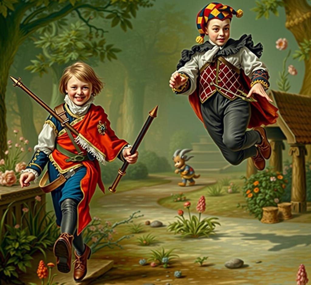 Child Plays Hilarious Hussar Chase in Garden