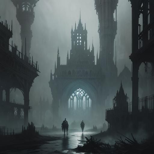 Dystopian Medieval Cityscape in Grimdark Style