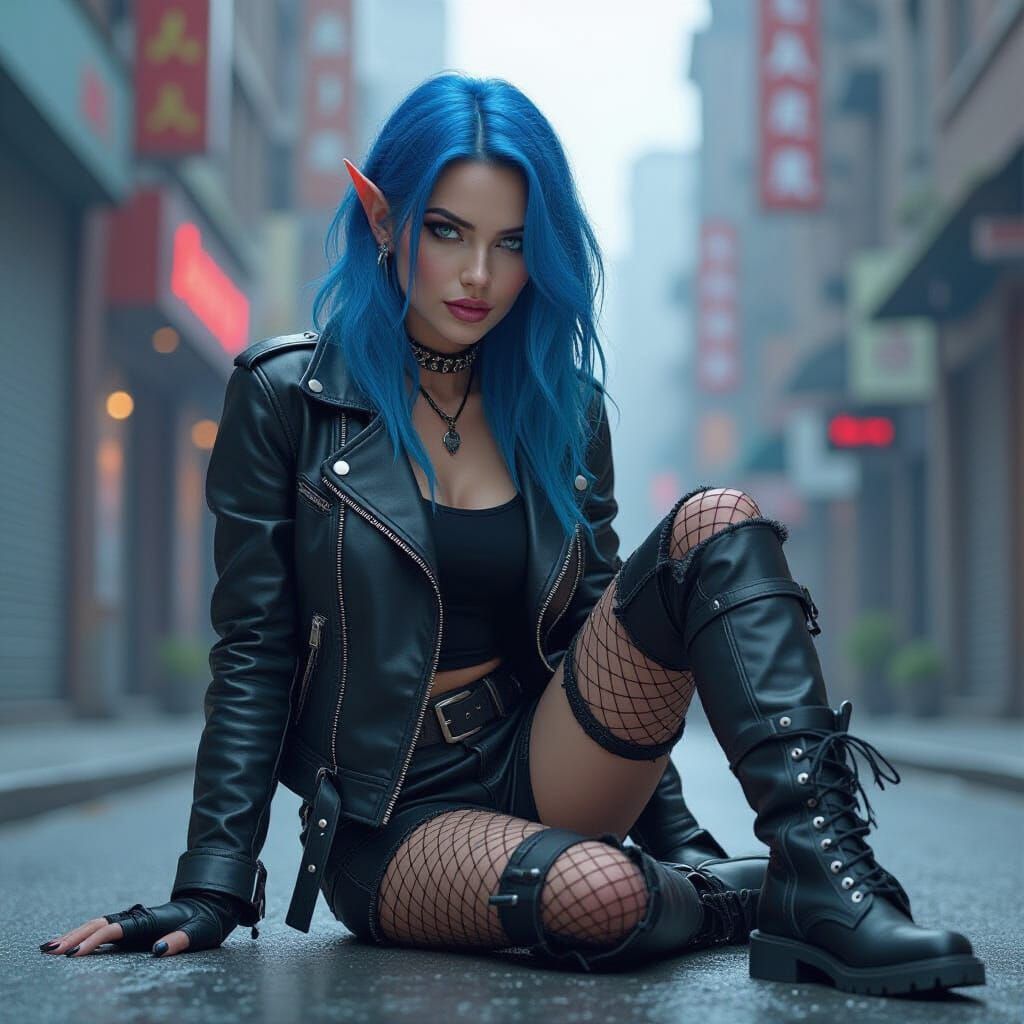 Tiefling Punk Girl in Urban Setting