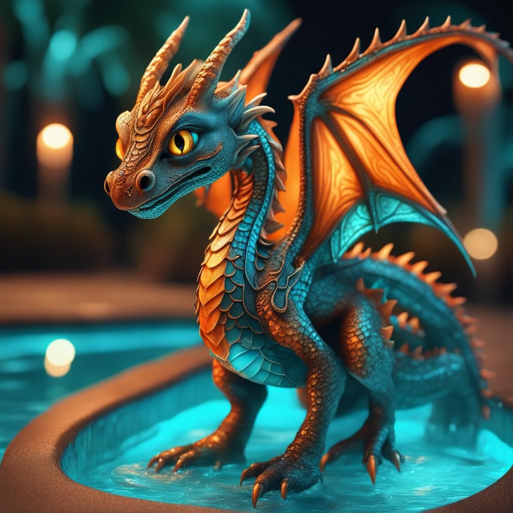 Intricate Baby Dragon Emerges at Night