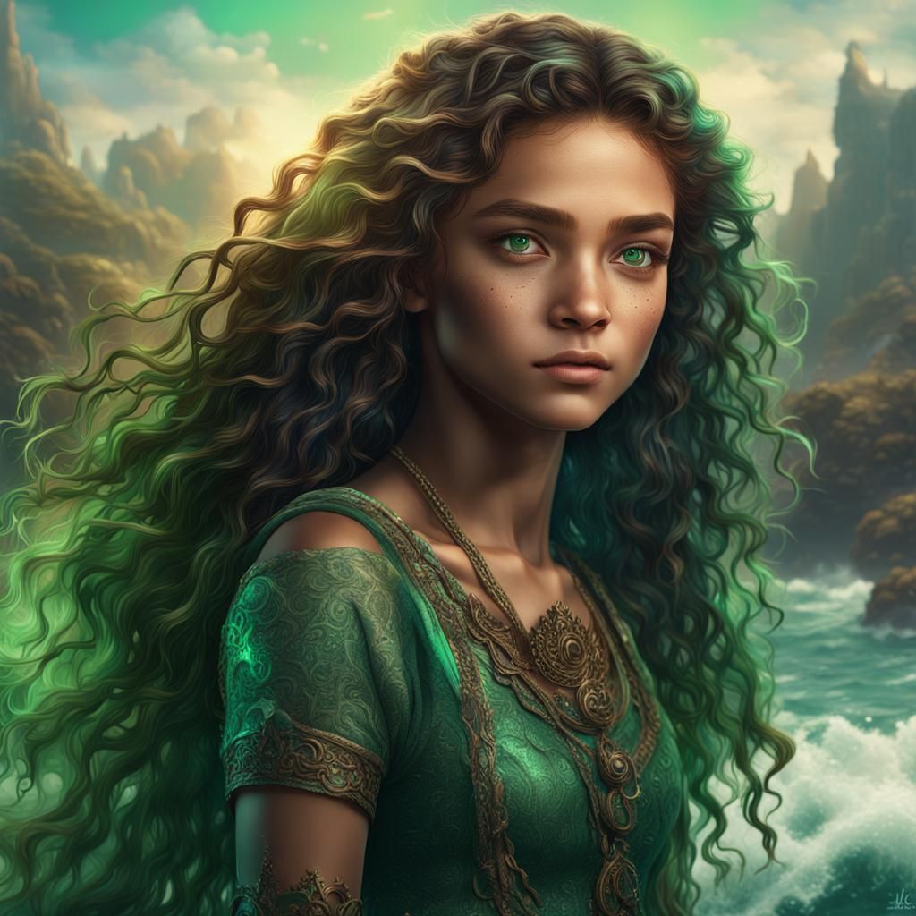 Teen Girl with Green Highlights, Digital Art