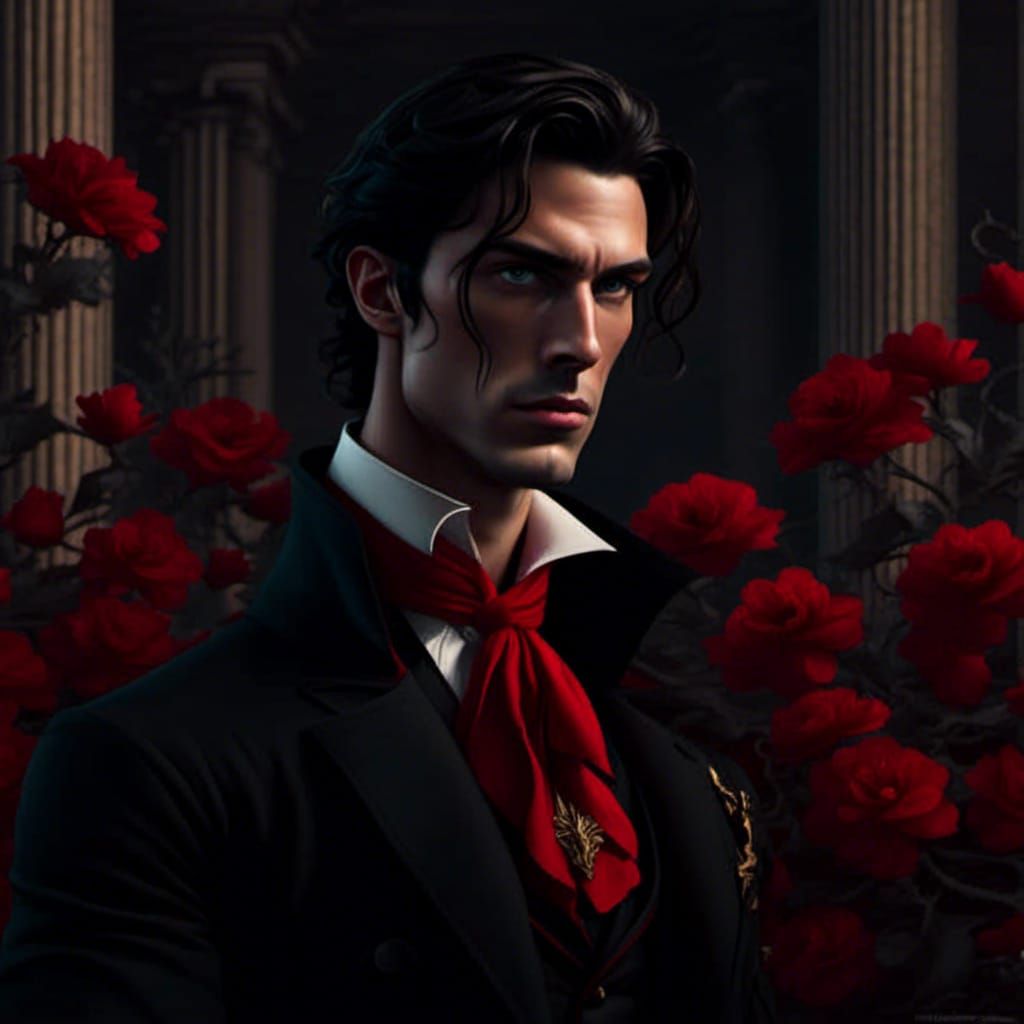 Hades in Black Suit with Red Flower