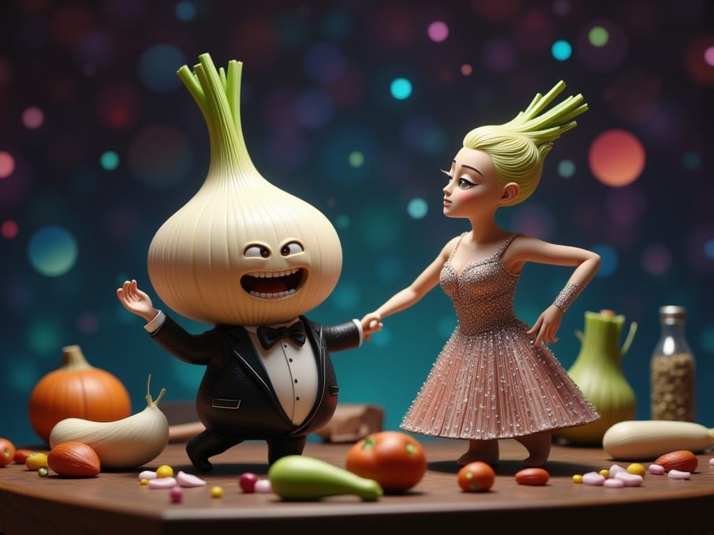 Whimsical Prom Night for Anthropomorphic Onion and Garlic