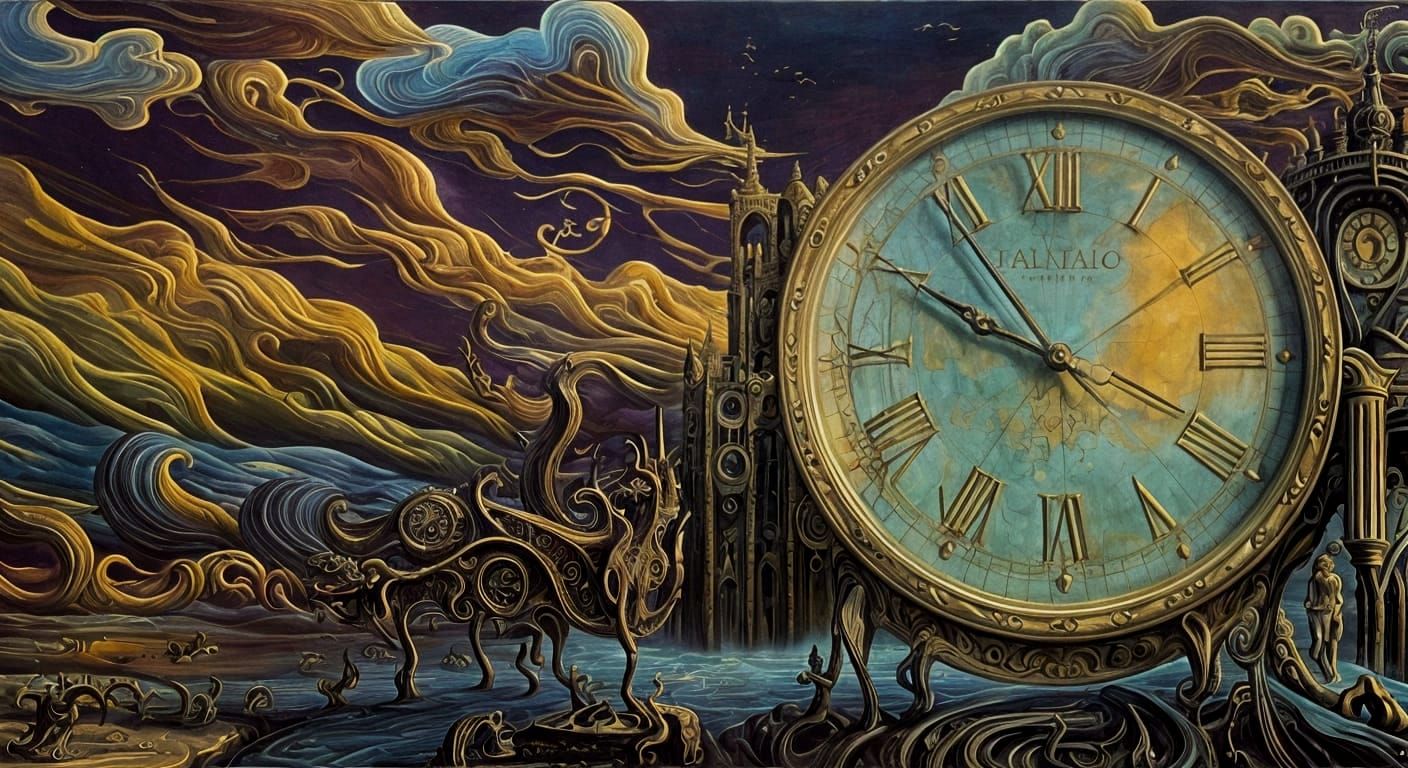 Surreal Melting Clock in a Dreamlike Atmosphere