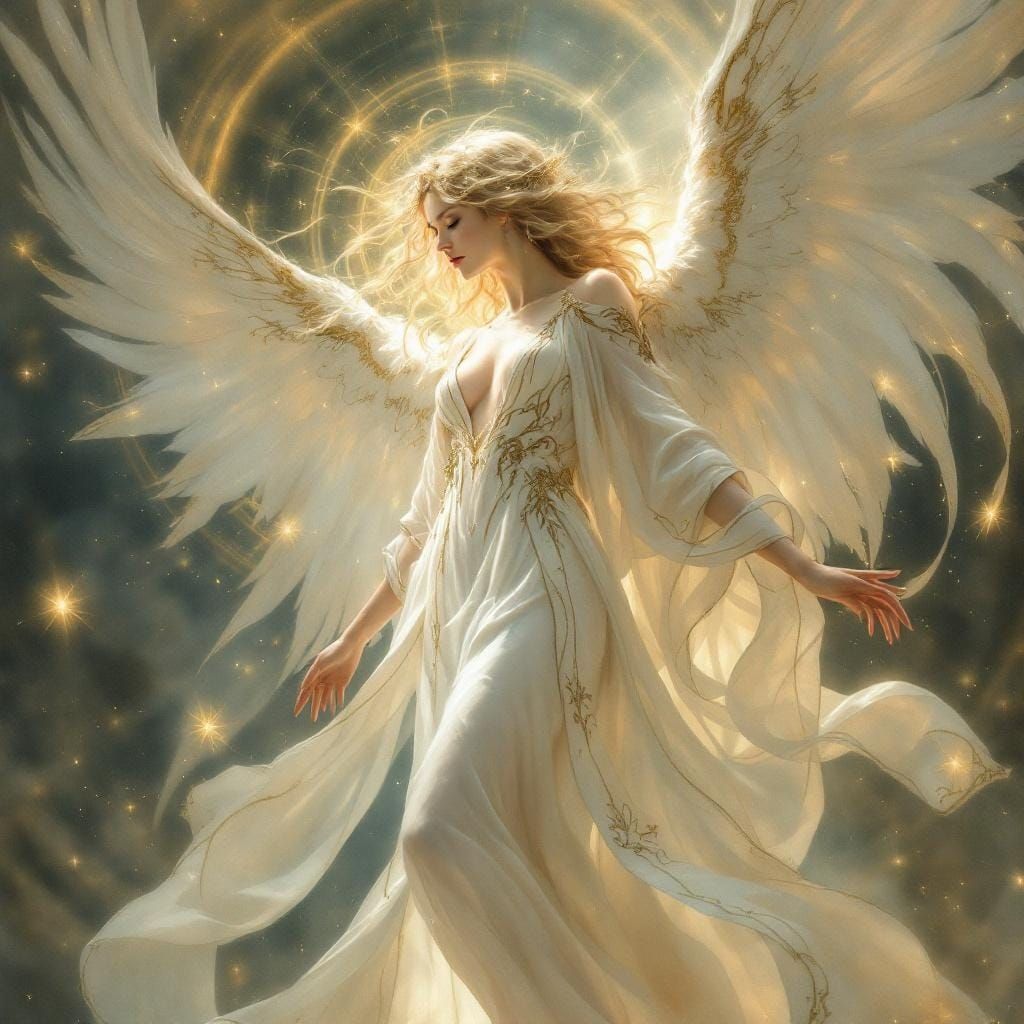 Elegant Fantasy Angel in Ethereal Light