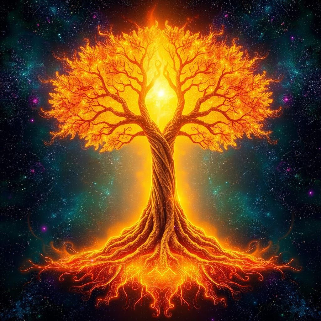 Cosmic Tree with Psychedelic Patterns in Universe