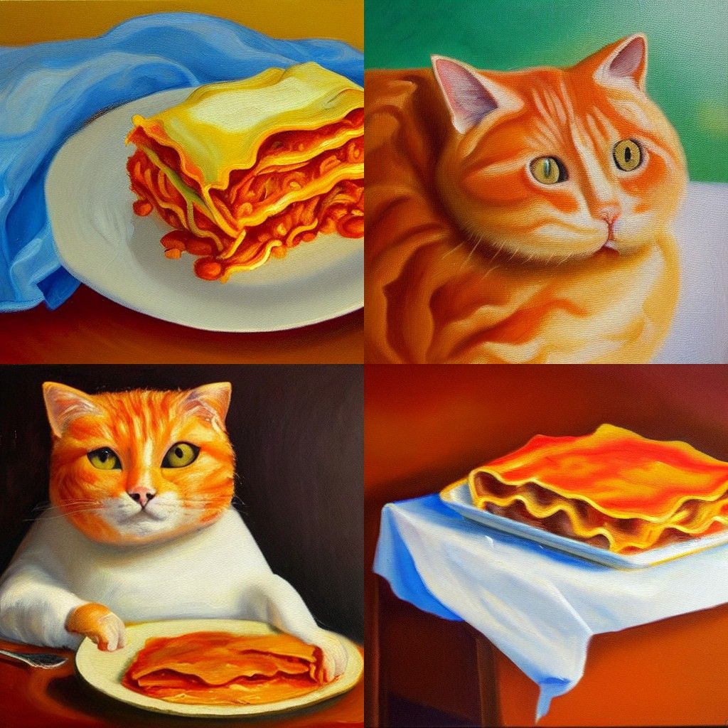 Orange Cat's Lasagna Feast: An Oil Painting
